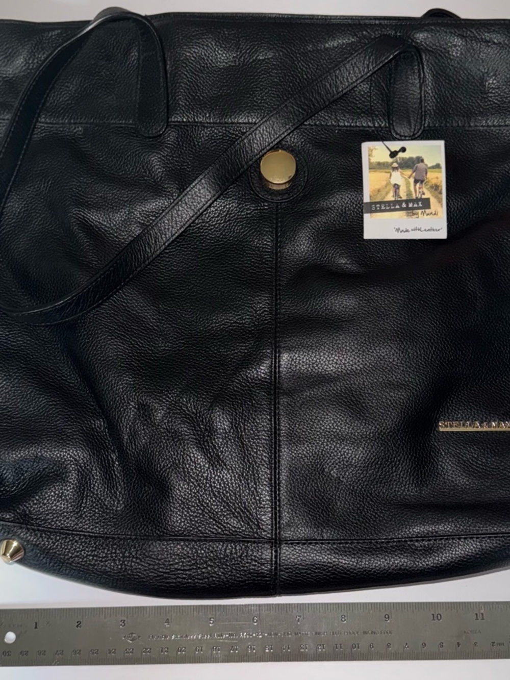 New Stella & Max Black Leather Tote with Gold Hardware